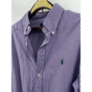 POLO RALPH LAUREN Slim Fit 100% Cotton Shirt Size 16 34/35 Purple Gingham